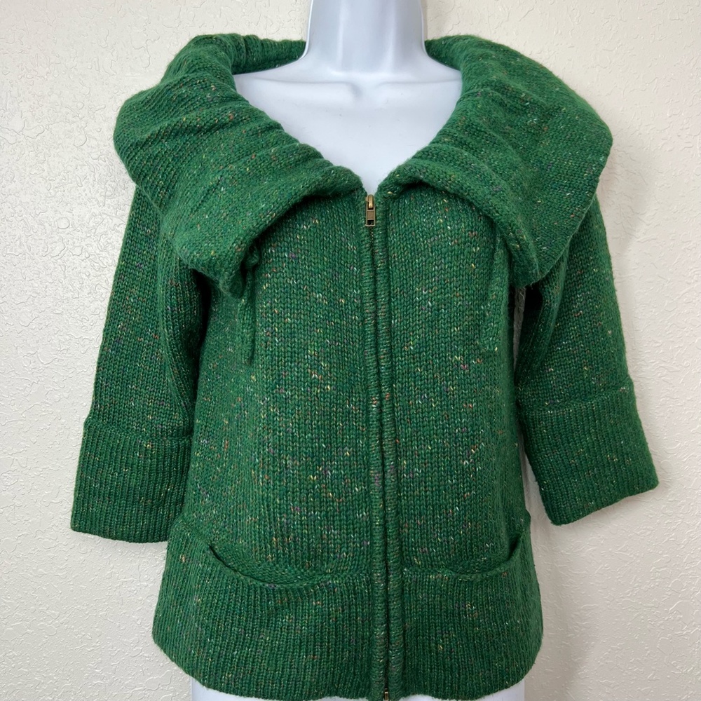 Fever Green 3/4 sleeve Cardigan with Colorful Confetti Pops, S‎